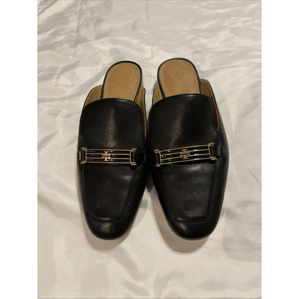 TORY BURCH Black Leather Slip-On Loafer Mules US 6.5